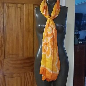 Vintage Silk Batik Scarf Orange & Yellow 16 x 70